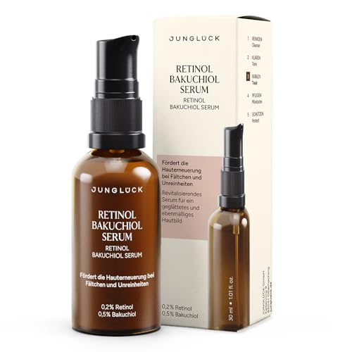 JUNGLÜCK Retinol Bakuchiol Serum - Vegan | Well Aging Serum unterstützt die Zellerneuerung und mildert Linien & Fältchen - Hochwirksam verkapseltes Retinol für glattere, ebenmäßigere Haut