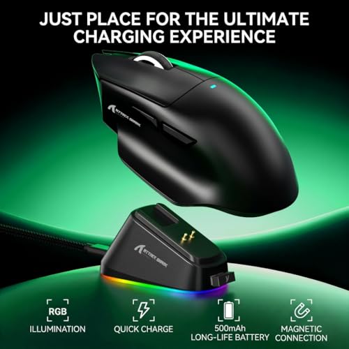Image of MAMBASNAKE Attack Shark V6 65g Lightweight RGB Gaming Mouse with Magnetic Charging Dock, BT /2.4G Wireless /Wired 1K Polling Rate, 25K DPI, Programmable Mice for PC /Mac /Laptop(Black)
