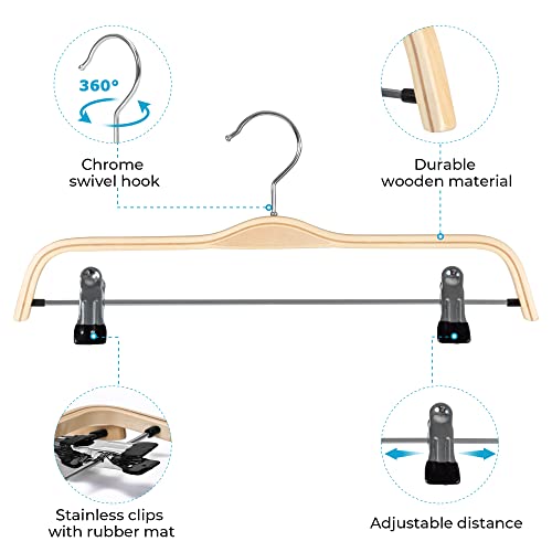 J.s. Hanger Natural Finish Wooden Pant Hangers With Anti-Rust Hook And 2-Adjustable Clips, 5-Pack #TOP4