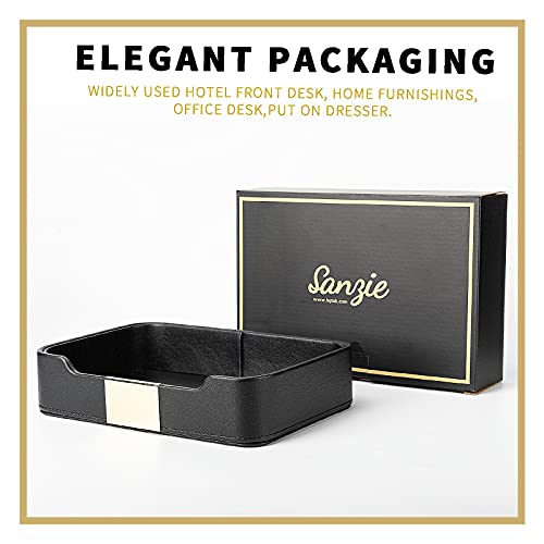 Image of SANZIE Luxury Leather Tray Organizer Valet Tray Key Tray for Entryway Table Desktop Storage Catchall Tray Decorative Tray for Jewelry Keys Wallet Phone Watch (Metal Gilded, Black)