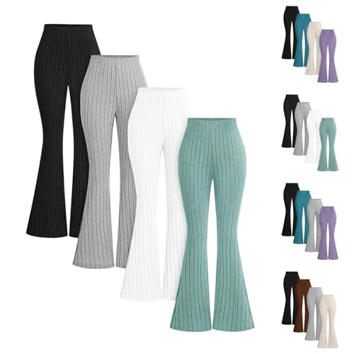4-Pack Girls Ribbed Flare Leggings Bootcut High Waisted Full Length Bell Bottoms Cute Yoga Pants for 8-13 Years2