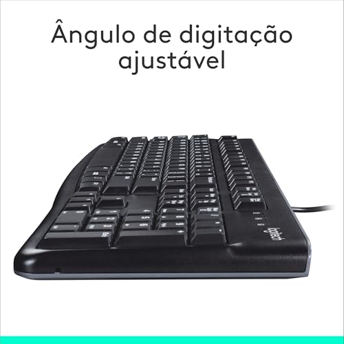 Teclado com fio USB Logitech K120, Resistente à Respingos, Barra de Espaço Curva, Compatível com PC e Notebook, Layout ABNT2 glide