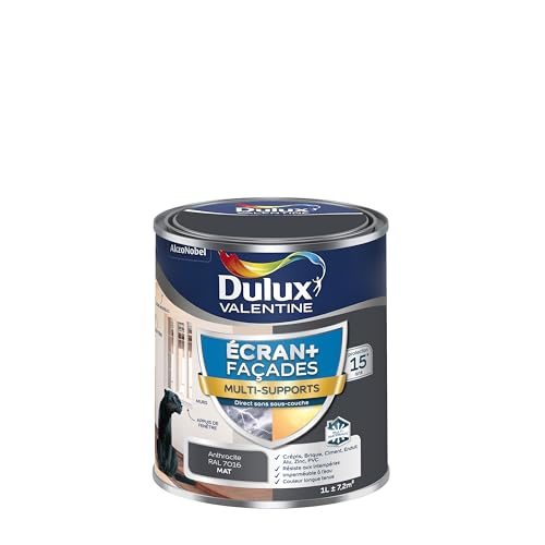 Dulux Valentine Peinture Ecran+ Multi-Supports Extérieure Façades - Crépis, Briques, Ciment, Enduit, Alu, Zinc, PVC - Couleur Longue Tenue - Mat Gris...