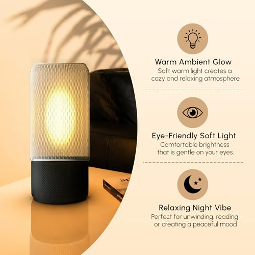 Image of Modern Ambient Table Lamp /Stylish Bedside Desk Lamp /Gentle Warm Glow & Energy-Efficient Lighting /Perfect for Side Table /Bedroom /Living Room /Home Decor /Study & Office - (White)