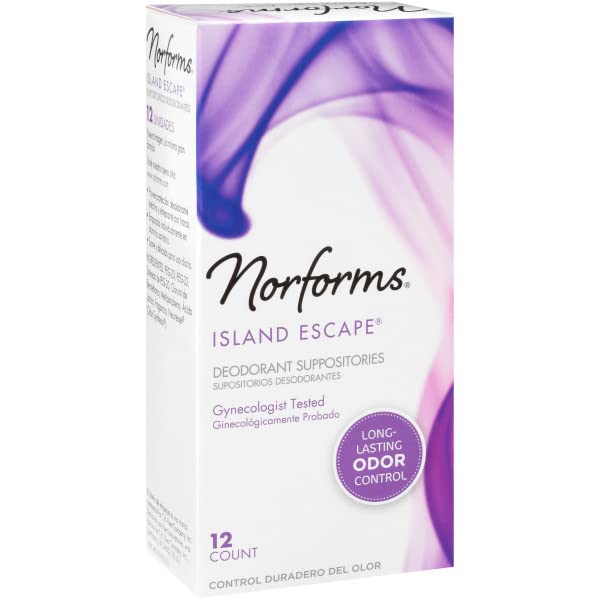 Image of Norforms Feminine Deodorant Suppositories, Long Lasting Odor Control, Island Escape scent, 12 Count. (Pack of 7)