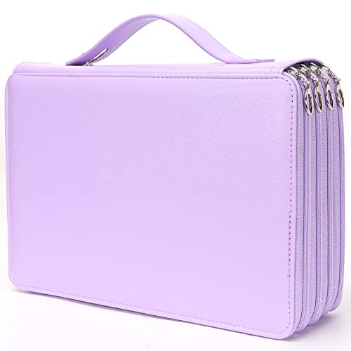 Image of Vomgomfom 200 Slots Pencil Case 4-Layer PU Leather, Handle, Purple