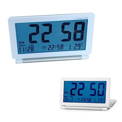 TOPBATHY Réveil Numérique Portable Ultra-Mince pour Les Voyages avec Fonction Silencieuse Grand Écran LCD Heure Date Température Semaine 12/24h Batterie Incluse