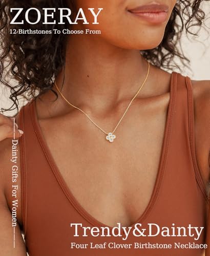 ZOERAY Birthstone Necklace for Women Non Tarnish 14K Gold Plated Four Leaf Clover Necklace Dainty Gold Choker Necklaces for Women Trendy CZ Emerald Pendant Necklace Jewelry Birthday Gifts for Women2