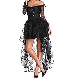SLIMBELLE® Mujer Gótico Corset con Falda Asimétrico para Fiesta Halloween Disfraz Sexy Steampunk Brocado Lace Satén Vestido Vintage Ropa Erótica Corsé Negro