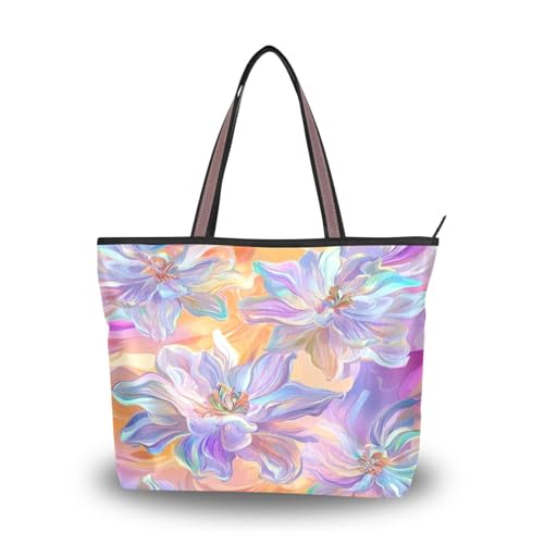 Ewusp Bolso de mano de lona con cremallera para mujer, bolso de hombro informal para viajes, compras, trabajo, a, 17.72' L x 13.0' H x 5.2' W