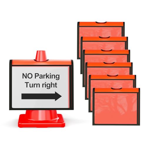 HiGiant 6 Pcs Traffic Cone Sleeve with Pockets for Caution, Safety Message Signs Cone Cover for Outdoor Activity Warning, Sports Training