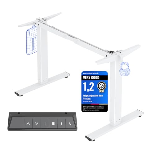 FlexiSpot Höhenverstellbarer Schreibtisch Gestell mit 2 Haken und Höhenmemory-Funktion & LED-Höhenanzeige, Elektrisch höhenverstellbare Tischbeine (Weiß)