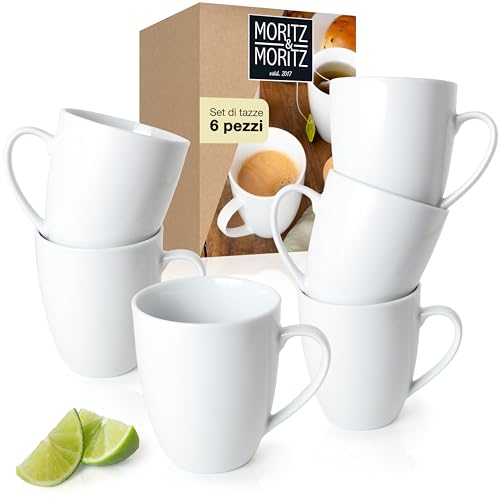 Set di tazze da caffè Moritz & Moritz BASIC bianco da 6 pezzi - circa 300 ml in porcellana di alta qualità - Tazza da caffè elegante con manico - Perfetta per caffè, tè, cioccolata calda e cappuccino