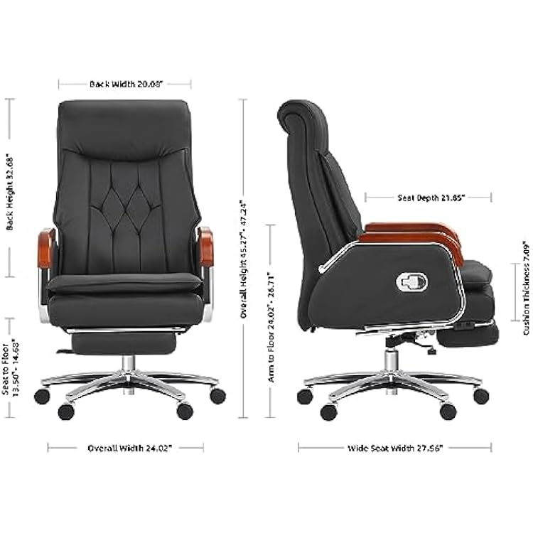 Leather Manager Executive Office Chair Ergonomic Home Chair Fully Reclinable