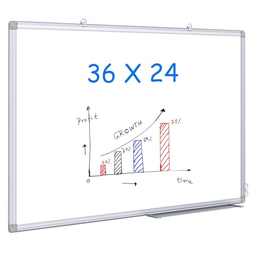 Magnetic White Board 36 x 24 Dry Erase Board Wall Mounted, 3' x 2' Marker Whiteboard with Pen Tray for School, Home, Office, Silver Aluminum Frame