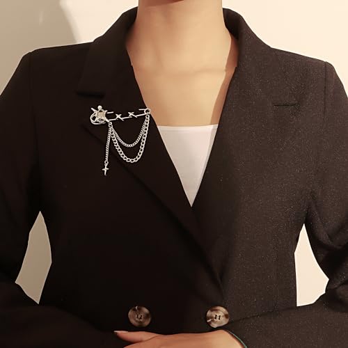 Image of Vintage Tiny Star Moon Brooches Pins Y2K Pins Jewelry Shining Shooting Star Opal Moon Heart Pendant Lapel Pin Women Safty Pin Fashion Clothes Accessories