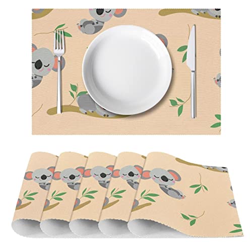 Set de table koala lavable et résistant à la chaleur en lot de 6