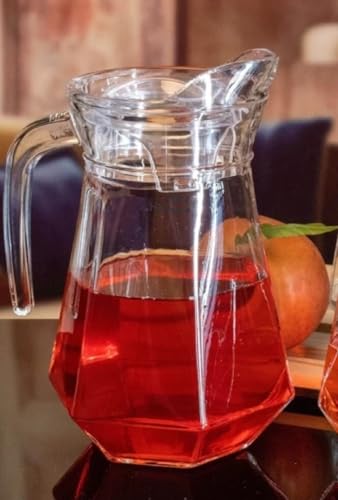 Image of IndusBay Pack of 2, 1400 ML Glass Jug Pitcher with Plastic lid, iced Tea Pitcher Water jug hot Cold Water ice Tea, Milk and Juice Beverage Carafes 1.4 LTR, 1 Piece, Transparent