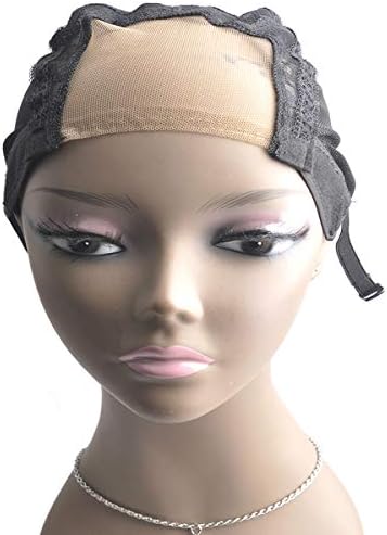 HXYQMMY 5 Pieces U Lace Wig Cap Black for Women for Making Wigs with Adjustable Strap on the back Weaving Cap one Size Glueless Wig accessories Caps