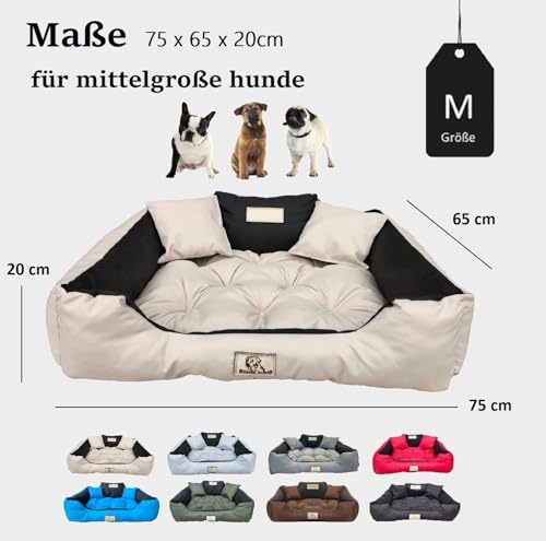 KING DOG Hundebett Mittelgroße Hunde Waschbar M 75 x 65 cm Hundekissen Haustierbett Hundekorb Personalisiert - Name des Hundes Wasserdichtes Material Silikon Füllung Beige