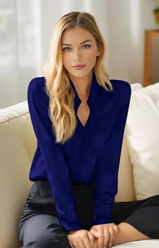 Image of Premium Soft Breathable Stretch Satin Silk Button Down Shirts for Women Long Sleeve Leopard Blouses Work Dress Tops