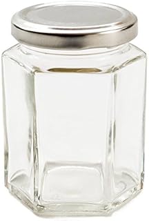 Nutley's 190ml Hexagonal Glass Jam Jars, Silver Lids (Pack of 6)