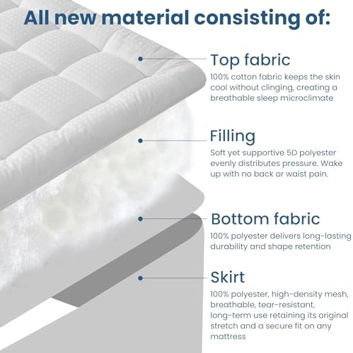BaliChun Queen Size Mattress Pad Cotton Top Mattress Topper Fitted Quilted Mattress Cover Soft Breathable Pillow Top Cooling Mattress Protector Stretches up 8"-21" Deep Pocket (60×80 Inches, White) — view 2