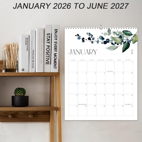 2026-2027 Wall Calendar, 18-Month Aesthetic Minimalist Planner with Holiday Dates, Thick Paper, Perfect Modern Greenery Calendar Planner for Home & Office, 14x11 inches - January 2026 to June 2027