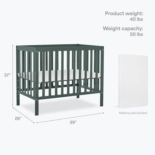 Image of Dream On Me Edgewood 4-in-1 Convertible Mini Crib in Olive