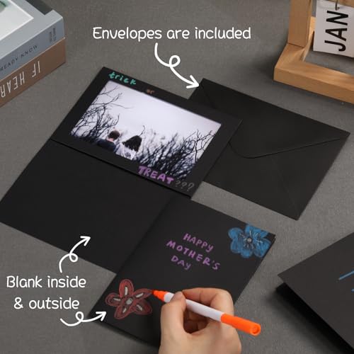 Image of 50 Photo Frame Cards with 50 Self Seal Envelopes, 4x6 Paper Picture Frames Bulk Photo Insert Notecards for Mother's Day Father's Day Graduation Wedding Birthday Classroom DIY - Black