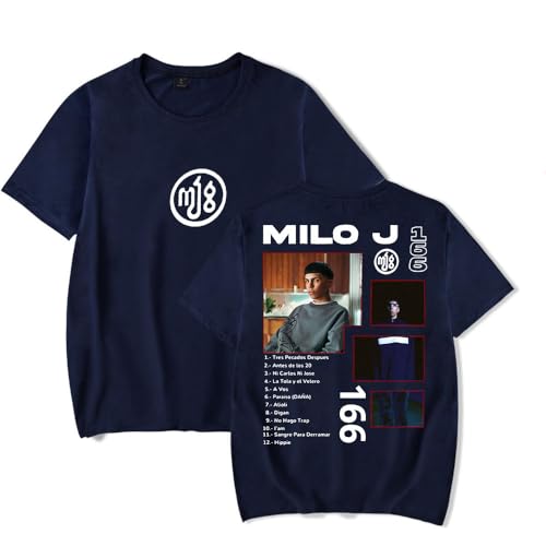 Milo J Camiseta Milo J 166 Album Mujer Hombre Casual Cuello Redondo Manga Corta Retro Tee, azul marino, L