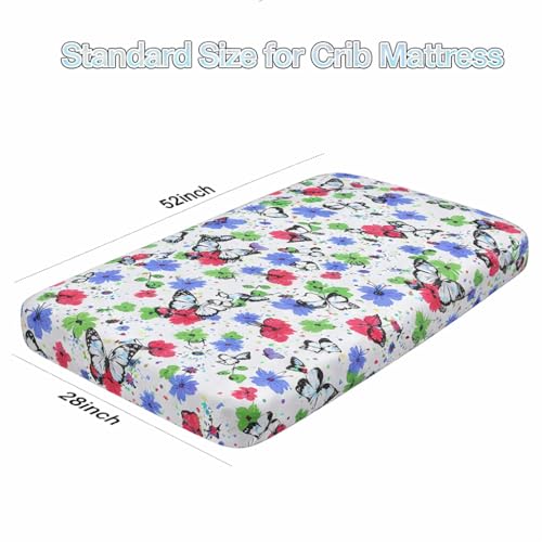 Image of Fitted Cot Crib Sheet | Bed Sheets for Newborn Baby Crib Mattress | Deep Pocket All Round Elastic Fitted Crib Sheet for Baby| Size 132 cm x 71 cm | Crib Sheets - 28 inchx52 inch | Butterfly Fun
