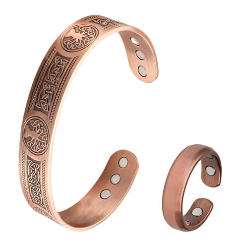 XFSRG 2 Piezas Magnética Pulsera Anillo Set de Artritis Retro Ajustables Moda Joyería Regalos para Hombres y Mujeres