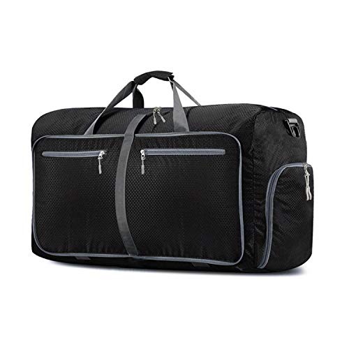 Takusun 80 L Large Travel Duffle Bag with Shoes Compartment Foldable Luggage Bag Water-proof Gym Workout Bag Lightweight Weekender Tote for Travel Sports (Black)
