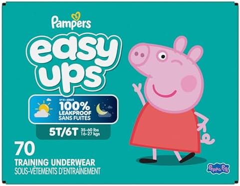 Pampers Easy Ups Girls & Boys Potty Training Pants, Size 7 (5T6T), Peppa Absorbent Training Underwear, Up to 100% Leakproof Day and Night, Hypoallergenic, 1 Pack (Count of 70)