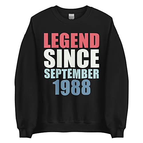 Leyenda desde septiembre de 1988 34 Cumpleaños Sudadera, Negro, XXXXL