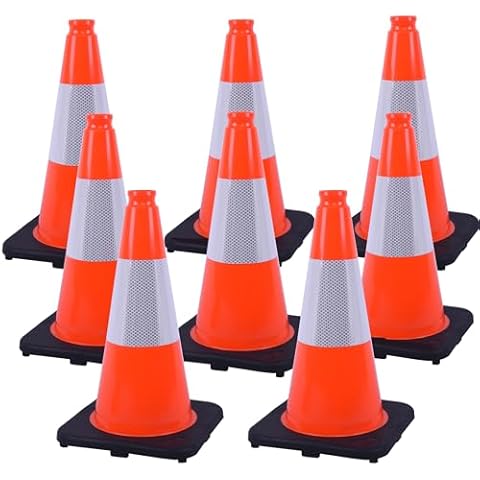 OrangeStar 8Pack 18" Orange Traffic Safety Cones, PVC Parking Cone Construction Cones w/Reflective Collar Heavy Duty Rubber Base for Driving Practice, Parking Lots and Roadwork Cover