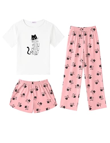 Arshiner Girls Pajama Set 3 Piece Short Sleeve Sleepwear