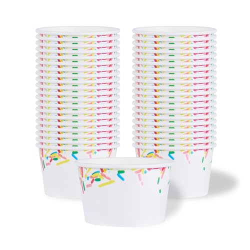 Image of Restaurantware Ice Cream Cups 50 Pack of 8 oz Leak-Resistant Disposable Dessert Bowl Frozen Yogurt Cup Round Paper Container For Cold And Hot Desserts