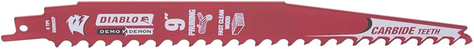 Diablo Demo Demon Carbide Tipped Reciprocating Saw Blades for Pruning and Clean Wood - Carbide Tooth Design - 9" Length, 3 TPI, 10-Pack - DS0903CP10