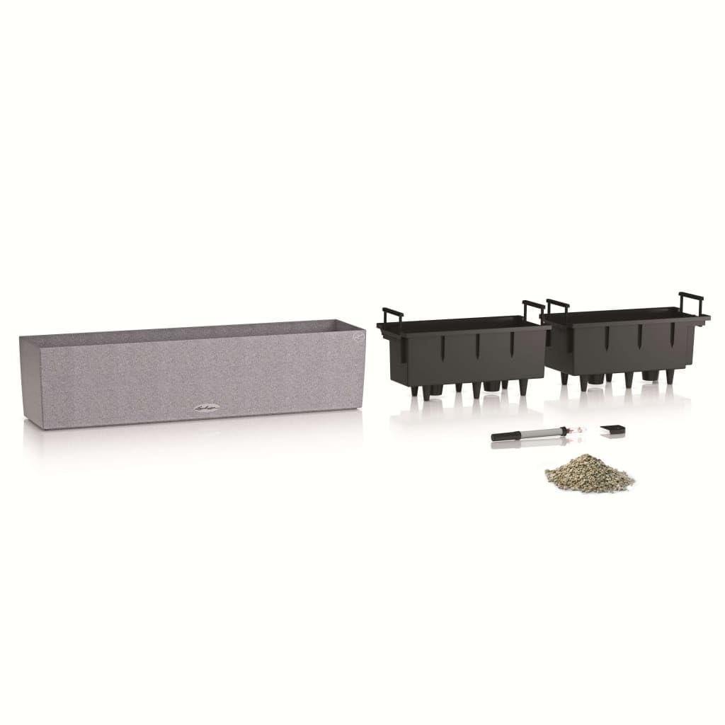 Lechuza BALCONERA Stone 80 steingrau 15660, 79x19x19 cm & Balkonkastenhalter Schwarz(1 Stück = 1 Paar) schwarz 19033