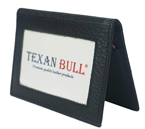 Mens Bifold Leather Thin Window Id Thin Plain Credit Cards Wallet (Black)