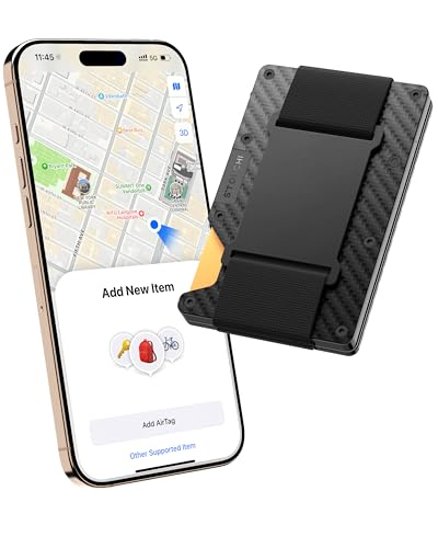 Stouchi Find My Wallet for Men Built-in AirTag Chip (iOS Only) Slim Smart Trackable Wallets with AirTag Holder, Minimalist RFID Blocking Wallet Gift, Front Pocket Cash Strap Credit Card Holder - Main Image