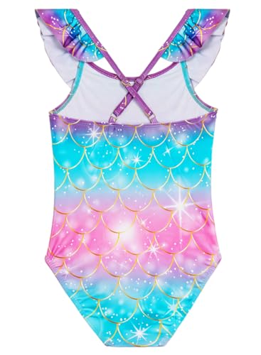Image of XiaoMoSha Girls Swimsuits Ruffled Round Neck One Piece Bathing Suits Quick Dry UPF 50+ Summer Hawaii Swimwear for Kids 3-10T