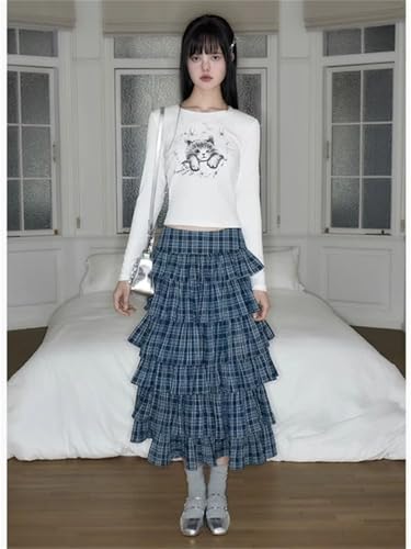 Women Vintage Plaid Long Ball Gown Streetwear Gothic High Waist Cake Skirts3