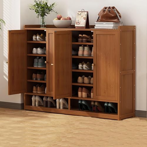 Meuble de rangement à chaussures étroit en bambou et rotin