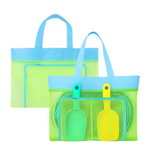 Sandspielzeug Tasche, delly 2 Stück Strandspielzeug Tasche, Netzbeutel Sandspielzeug, Wiederverwendbare und faltbare Netztasche zur Strandaufbewahrung für Kinder zum Spielen am Strand