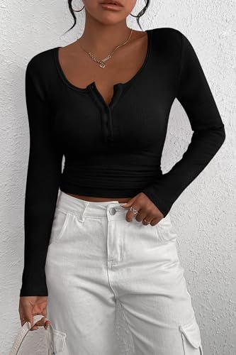 PRETTYGARDEN Women's 2026 Fall Long Sleeve Henley T Shirts Button Ribbed Knit Slim Fit Basic Tops Blouse Casual Outfits - image 6