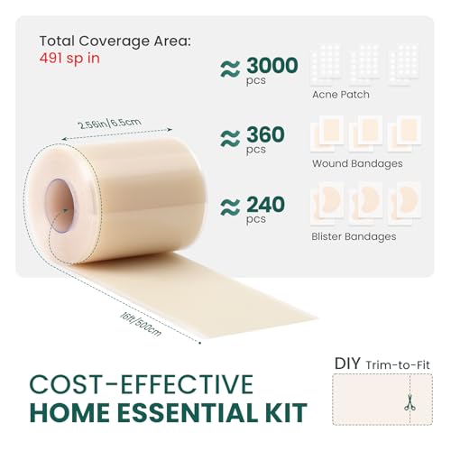Welnove Hydrocolloid Roll for Wound Care - Hydrocolloid Patch Bandages with Self-Adhesive, Ultra Absorbent for Burn, Blister, Acne Care, Add Lavender Essential Oil, 2.5in x 16ft Cut to Fit