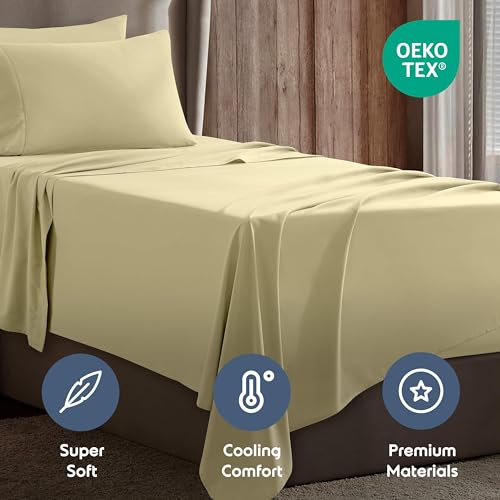 Image of Nestl Twin Sheet Set - Bed Sheets - Vanilla Yellow - 3-Piece Deep Pocket